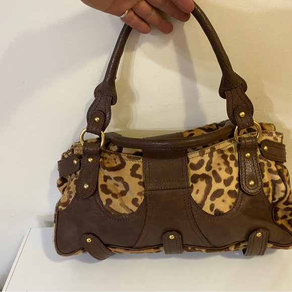 VALENTINO GARAVANI Handbag Cheetah Horse Hair Satchel Leather - Picture 6 of 13